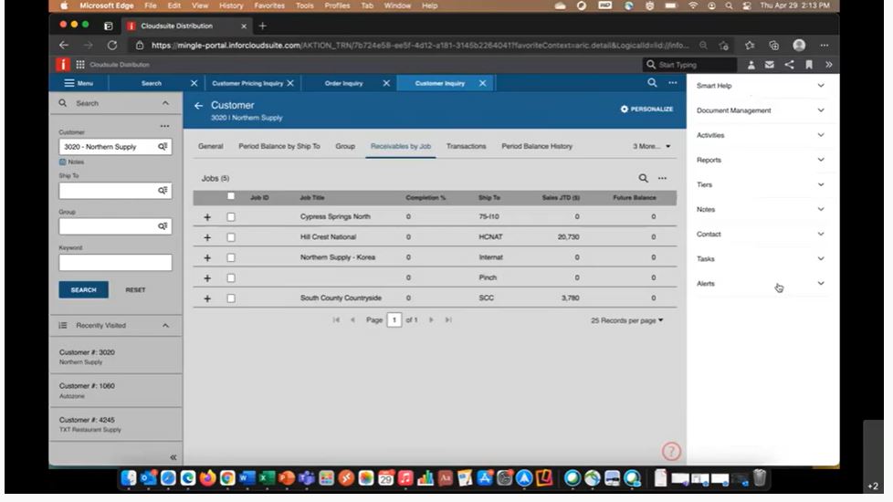 screenshot of Infor CloudSuite Distribution